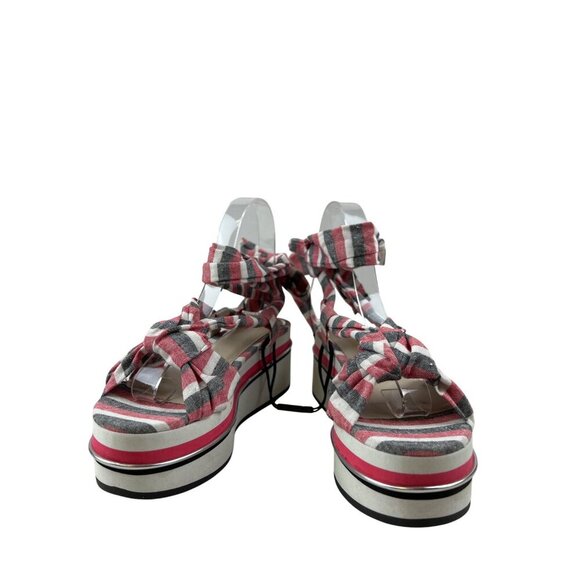 Zara Women's Sandals Lace Up Strappy Stripe Wrap Ankle Platform Size 6 EU 36 - Picture 3 of 11